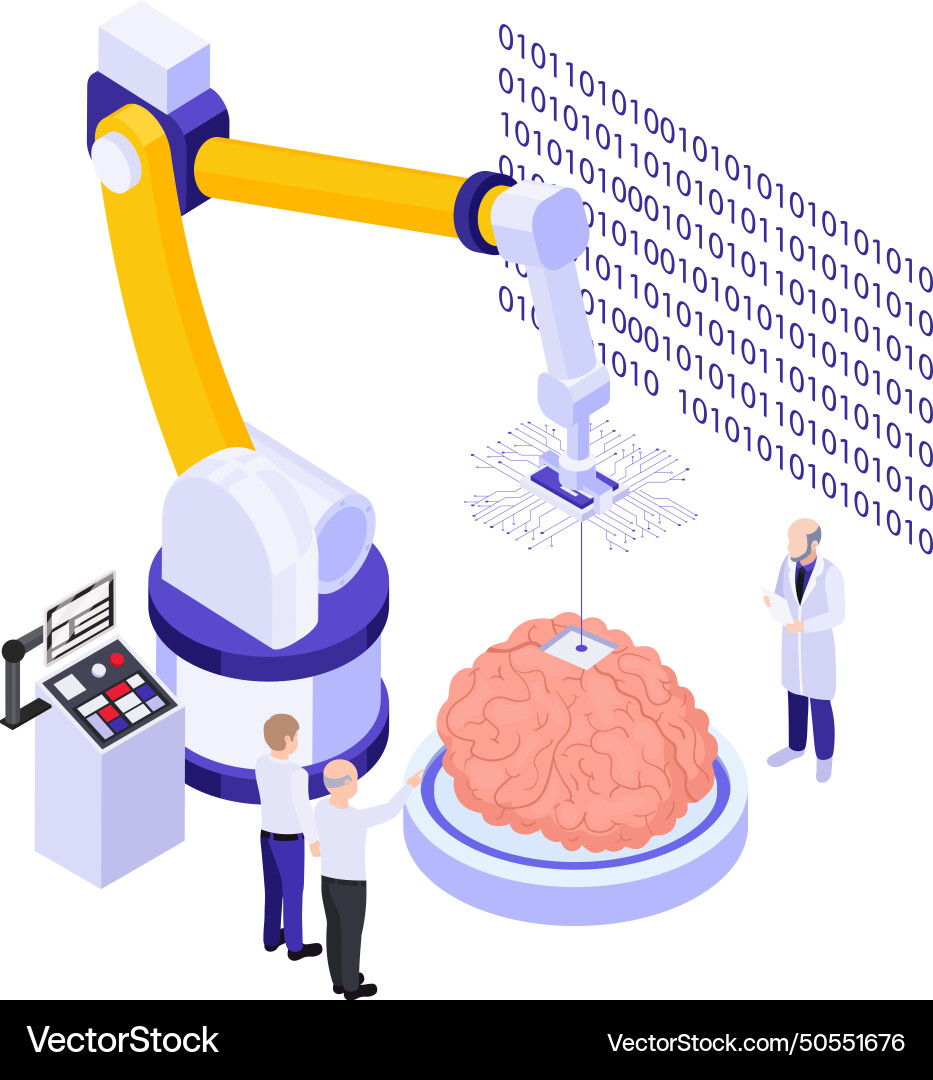 Brain implants technologies isometric composition Vector Image