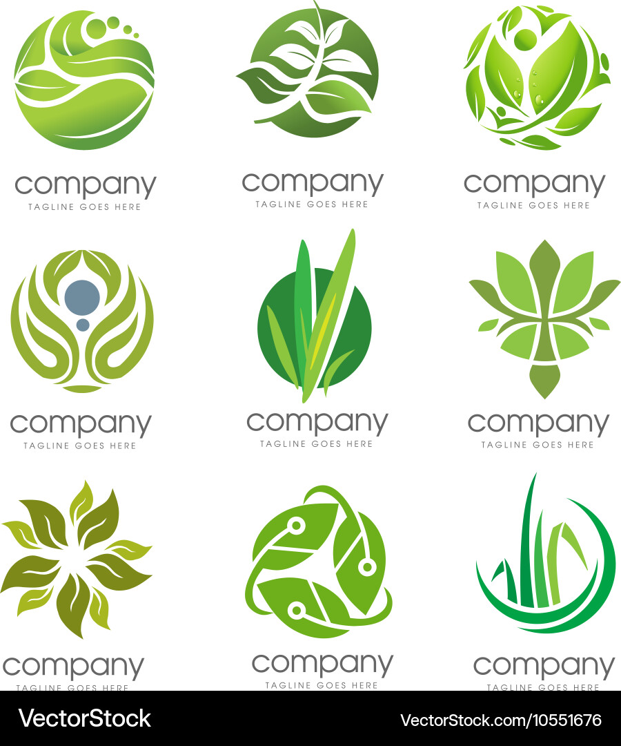 Green Leaf Circle Logo Set Royalty Free Vector Image