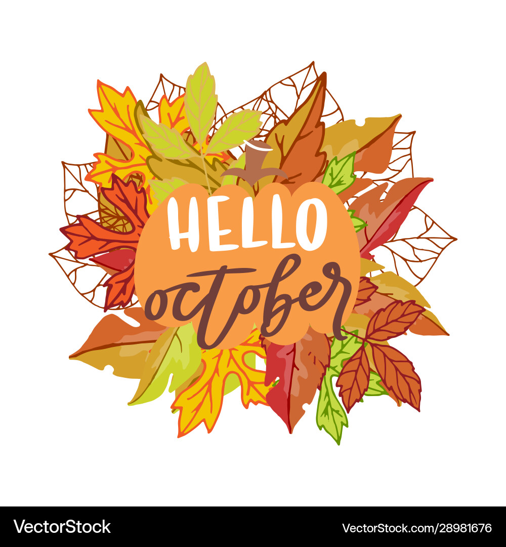 Hallo october Banner mit hellem Herbst Birke Elm Hallo october Banner mit hellem Herbst Birke Elm vektorbild