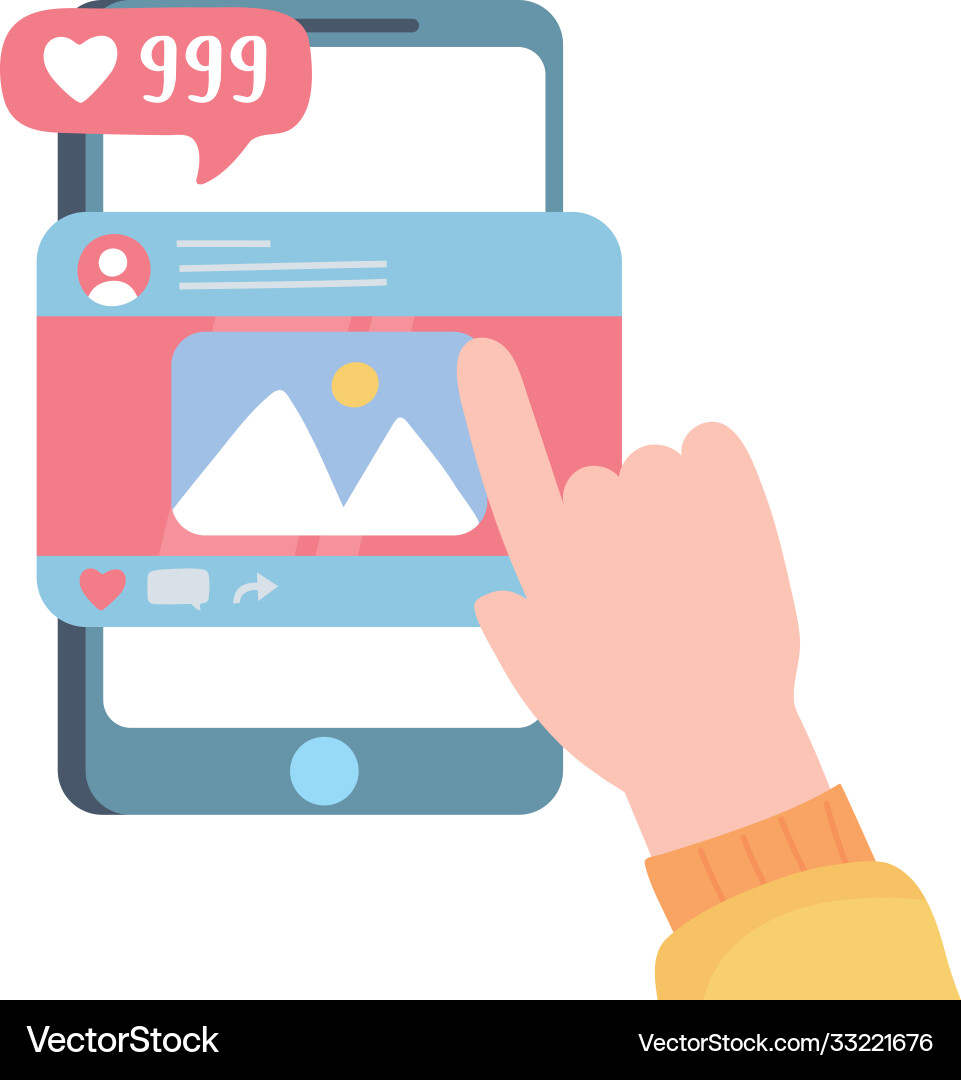 Hand touching smartphone picture follow web app Vector Image