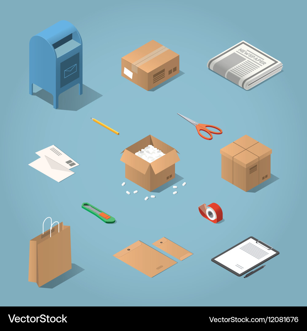 Isometric Postal Delivery Set Royalty Free Vector Image