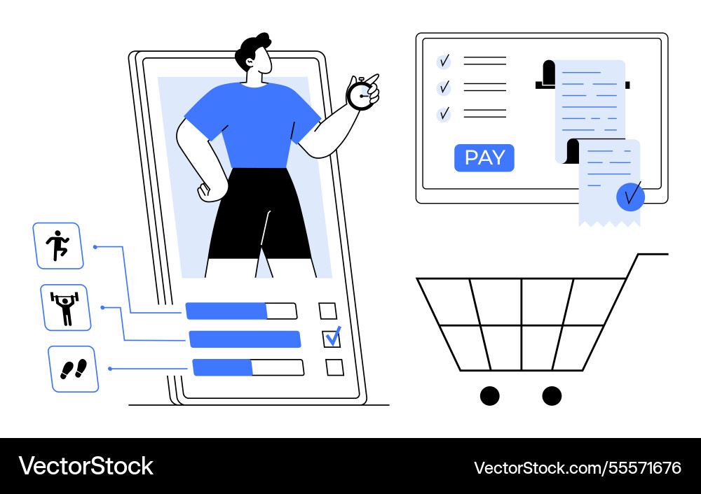 Mobile shopping app ui with user selecting items Mobile shopping app ui with user selecting items vector image