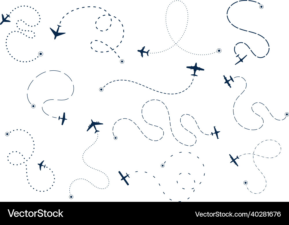 Plane paths route lines airplane path flight Plane paths route lines airplane path flight vector image