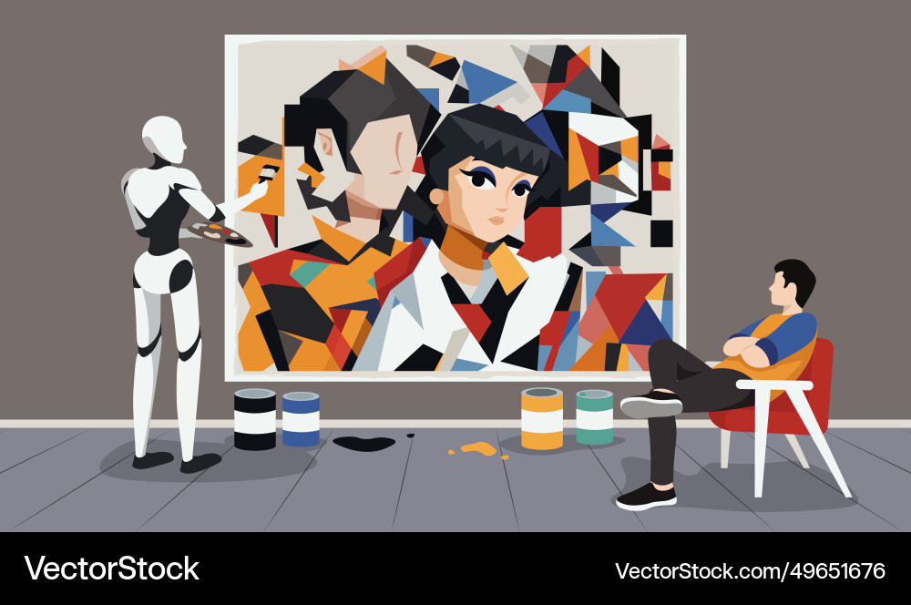 Robot creating artwork concept Robot creating artwork concept vector image
