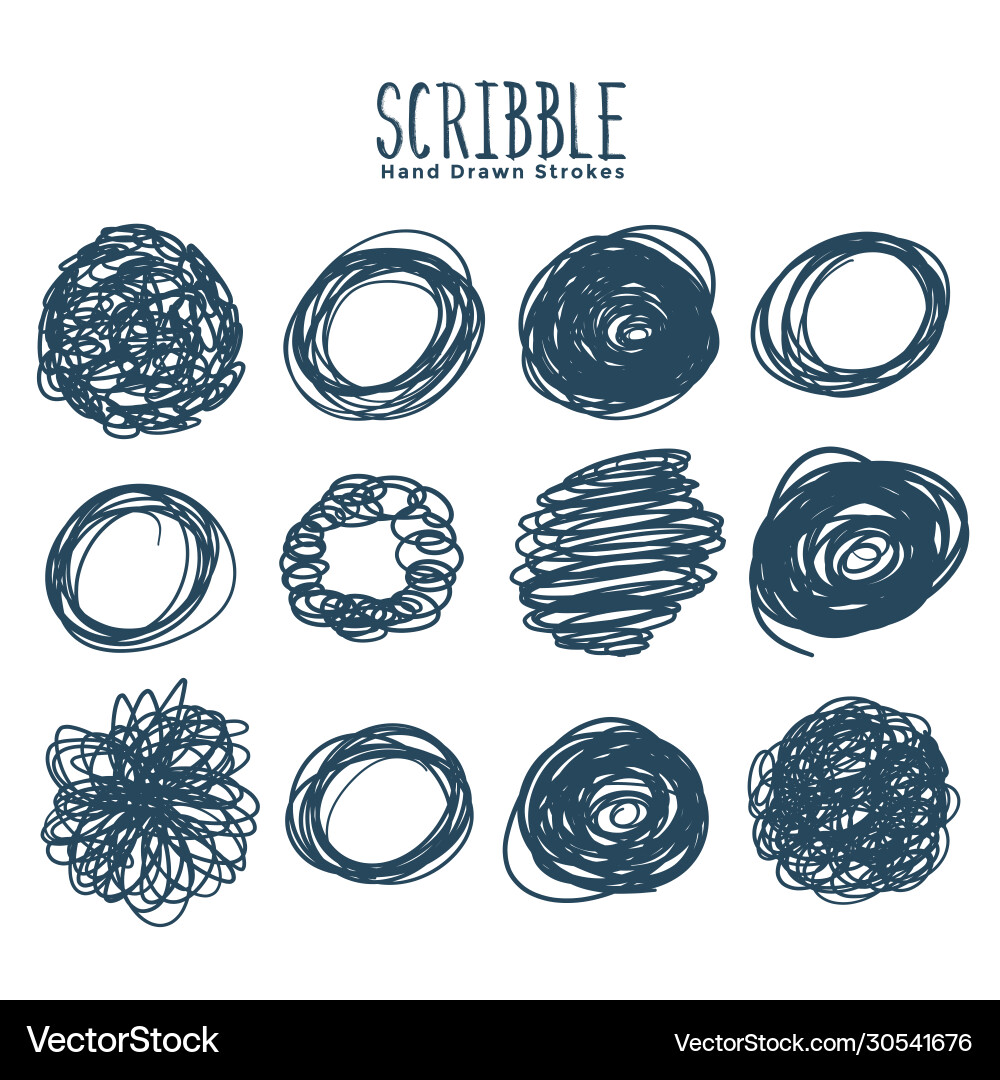 Set circular scribbles and frames design vector image