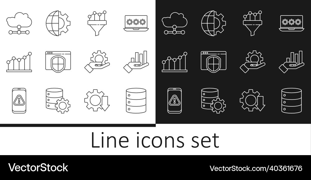 Set line server data web hosting pie chart Set line server data web hosting pie chart vector image