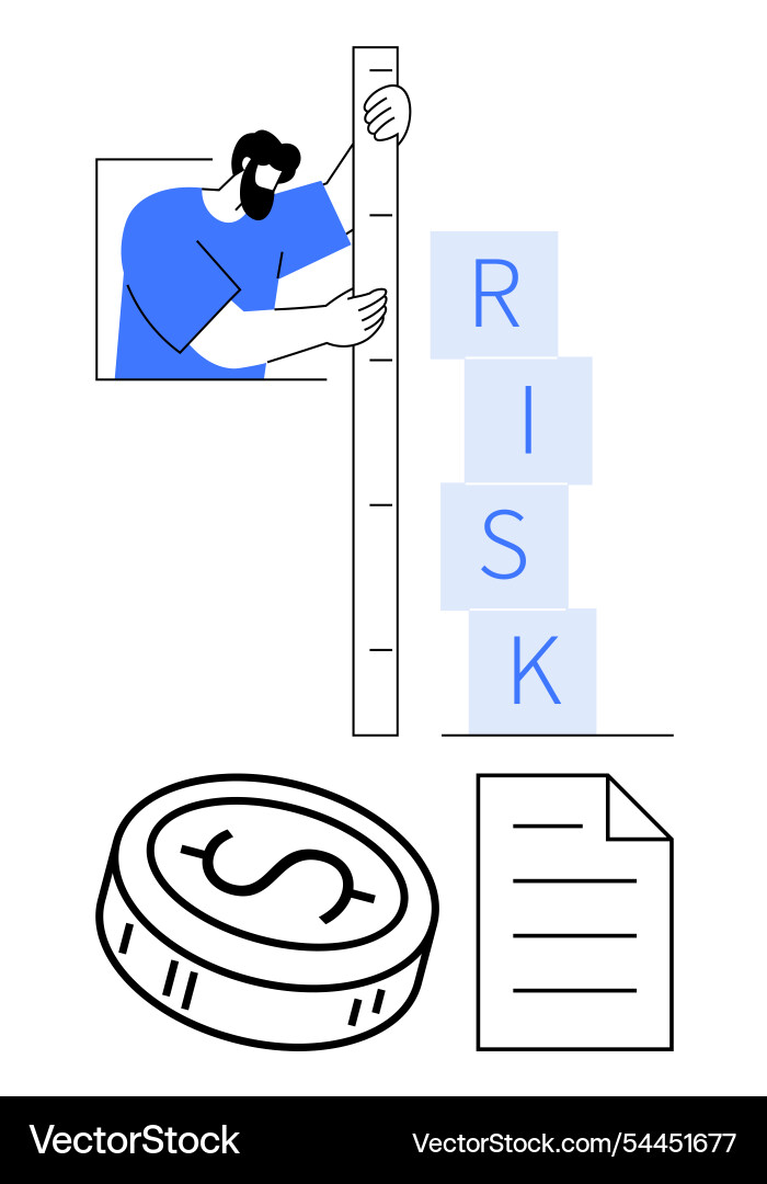 Man measuring stack of risk blocks with ruler Man measuring stack of risk blocks with ruler vector image