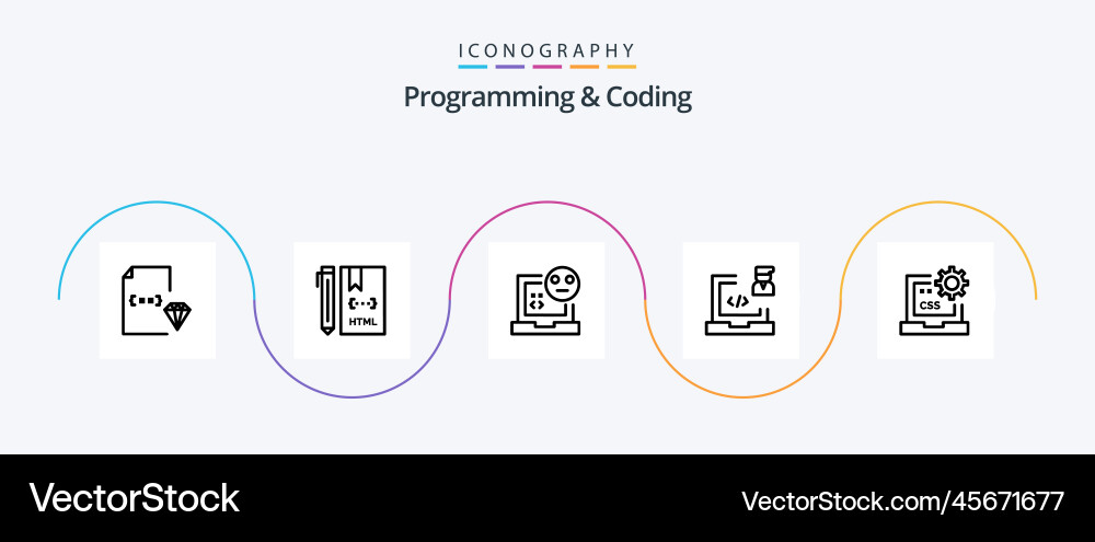 Programming and coding line 5 icon pack including vector image