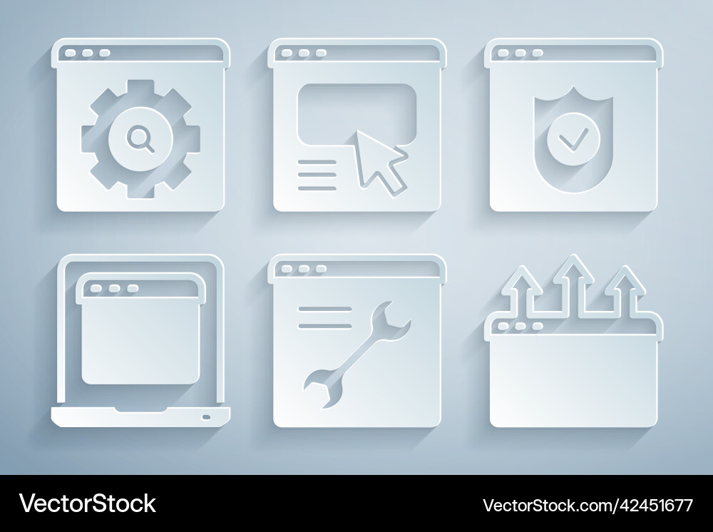 Set browser setting with shield laptop Set browser setting with shield laptop vector image