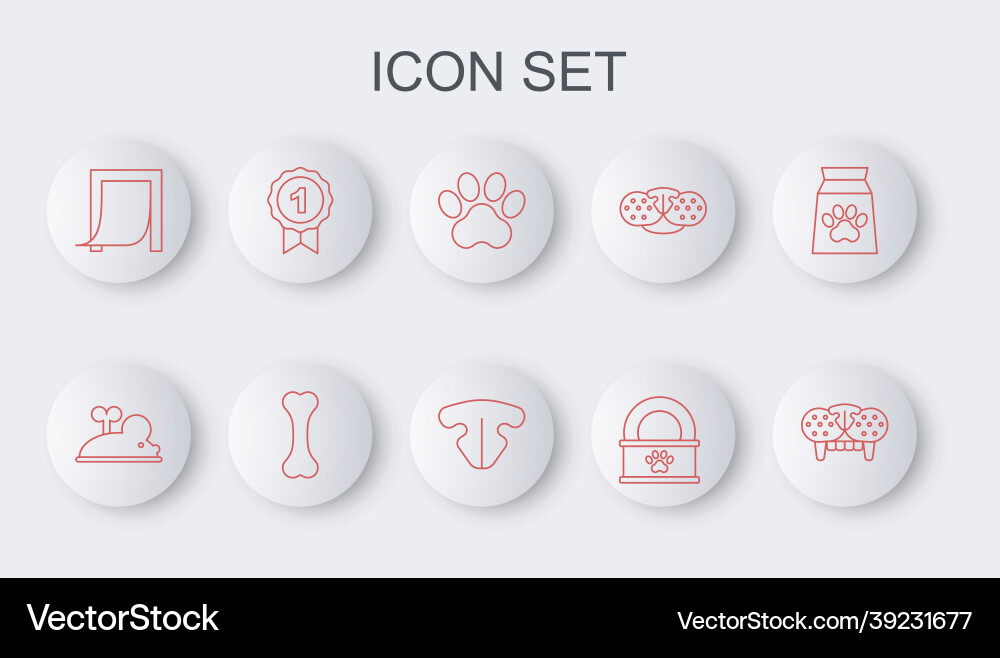 Set line cat tooth clockwork mouse paw print Vector Image