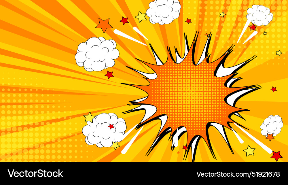 Dynamic explosion with stars and clouds Vector Image