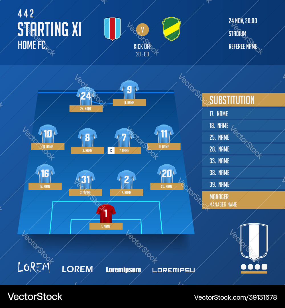 Fußball Fußball Spiel Lineups infographic Fußball Fußball Spiel Lineups infographic vektorbild