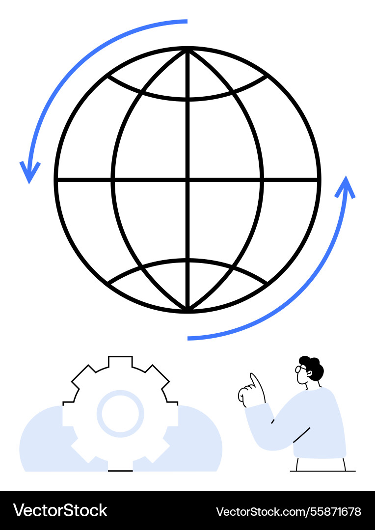Global connection concept with world grid arrows Global connection concept with world grid arrows Vector Image