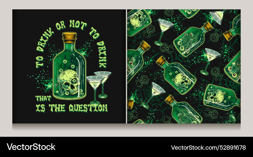 Halloween pattern label with potion skull text Halloween pattern label with potion skull text vector image