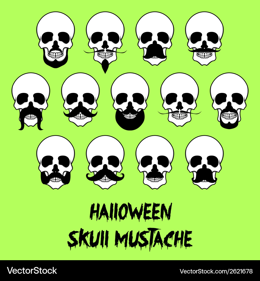 Halloween Skull with Mustaches Vector Image