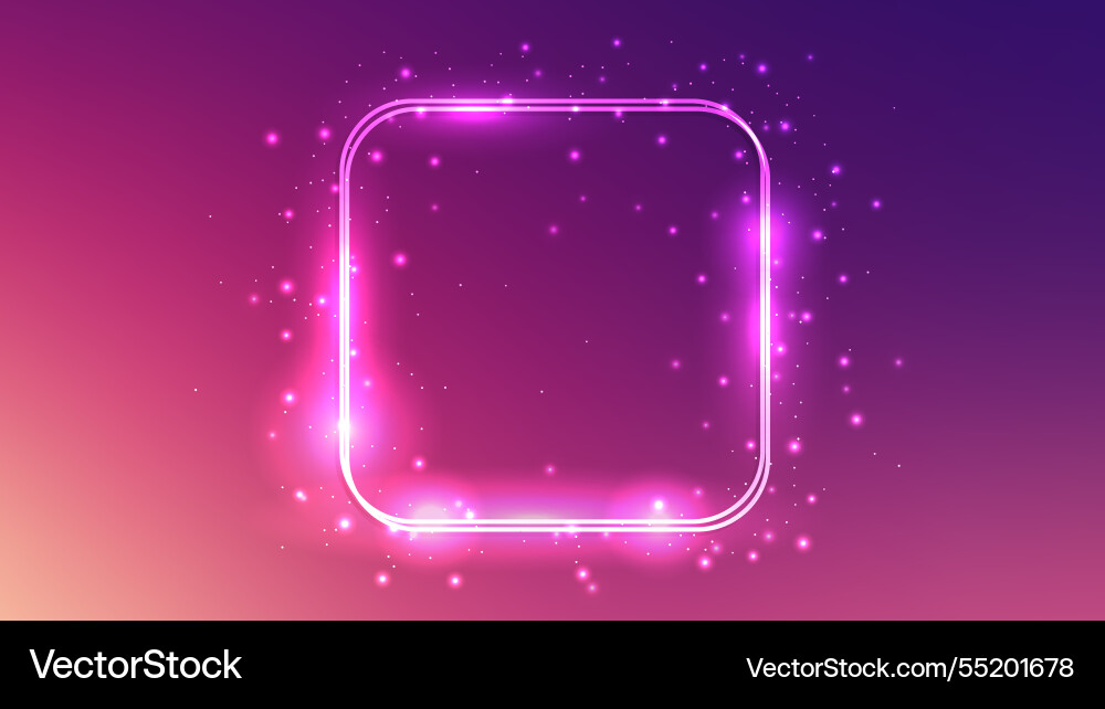 Neon double rounded square frame with shining Vector Image