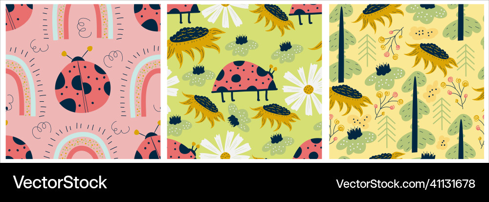 Scandinavian set of spring patterns with flowers Scandinavian set of spring patterns with flowers vector image