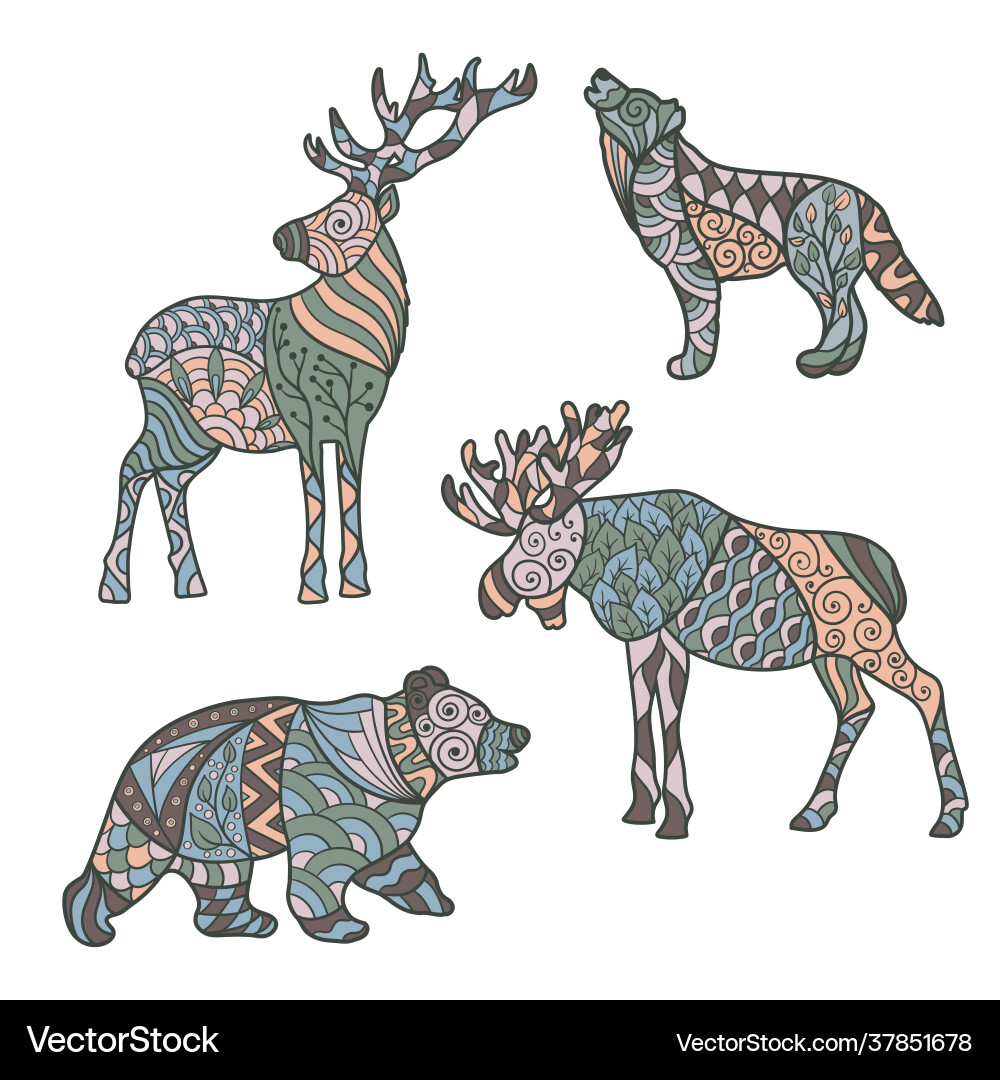 Set forest animals with abstract patterns Vector Image
