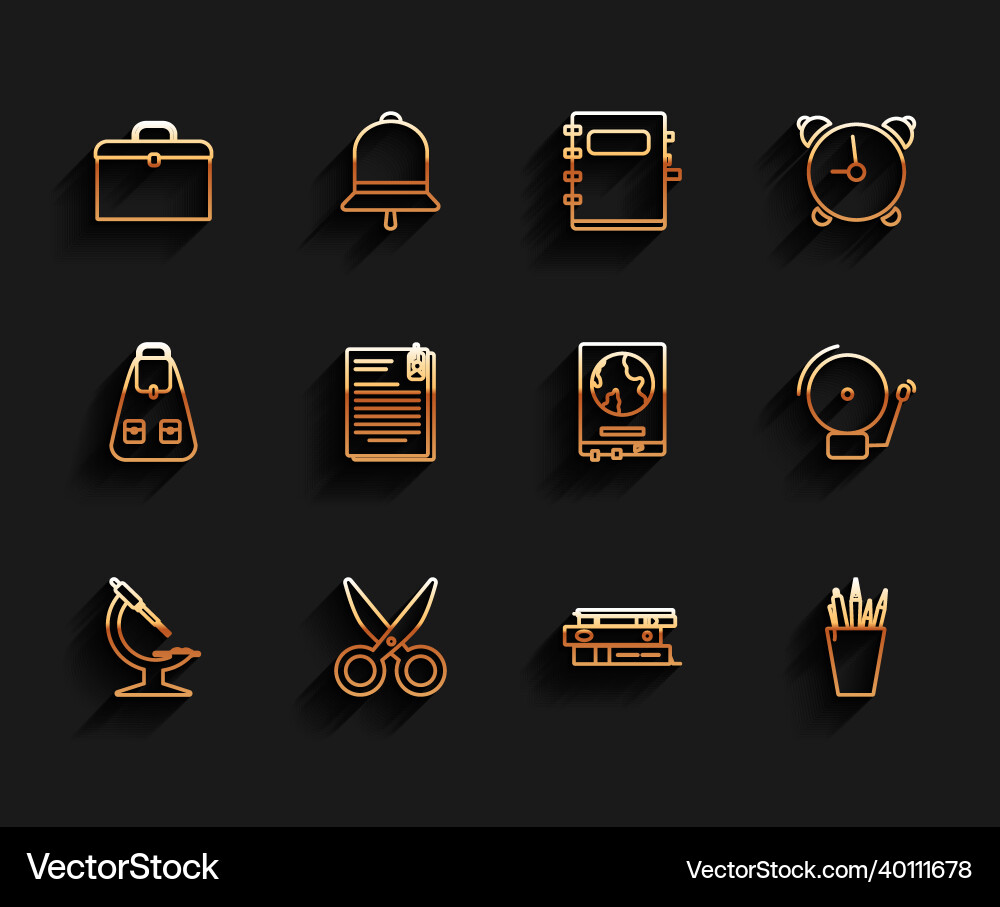 Set line microscope scissors briefcase office Set line microscope scissors briefcase office vector image