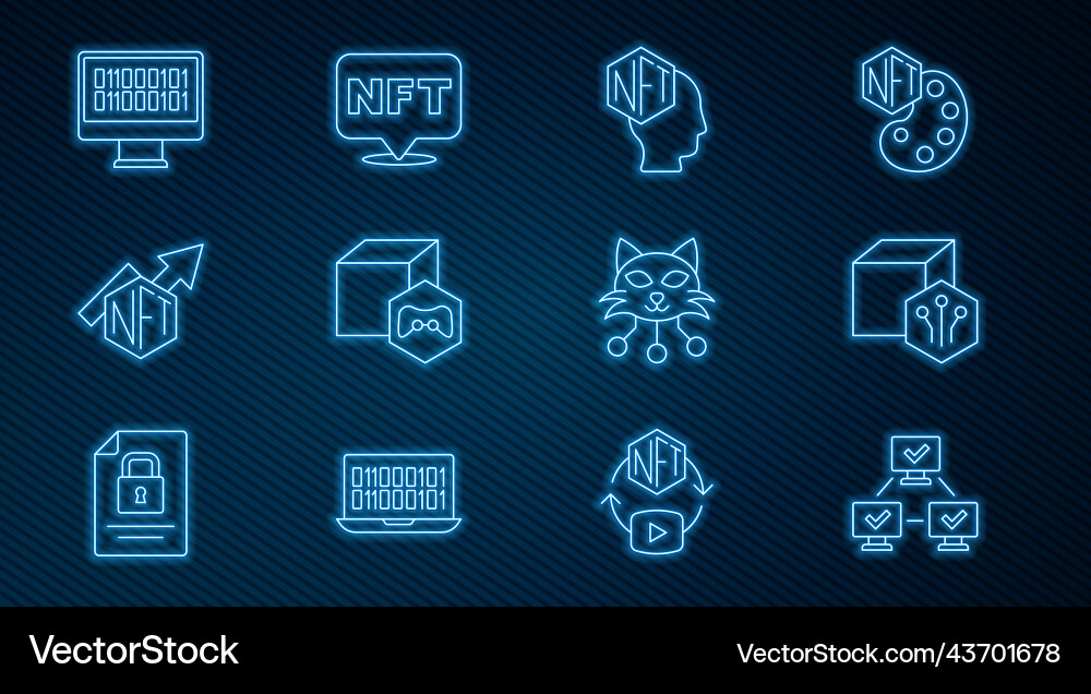 Set line nft blockchain technology digital crypto Set line nft blockchain technology digital crypto vector image