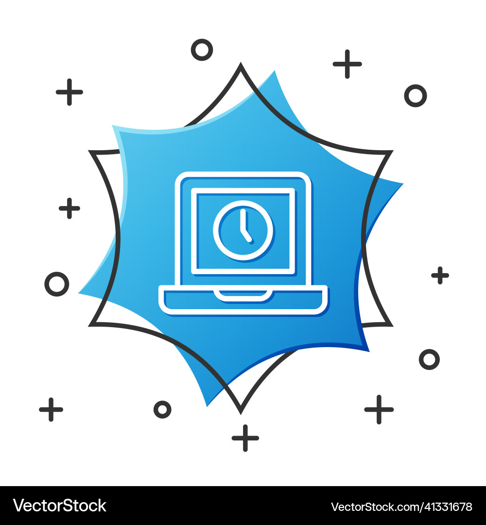 White line laptop time icon isolated on White line laptop time icon isolated on vector image