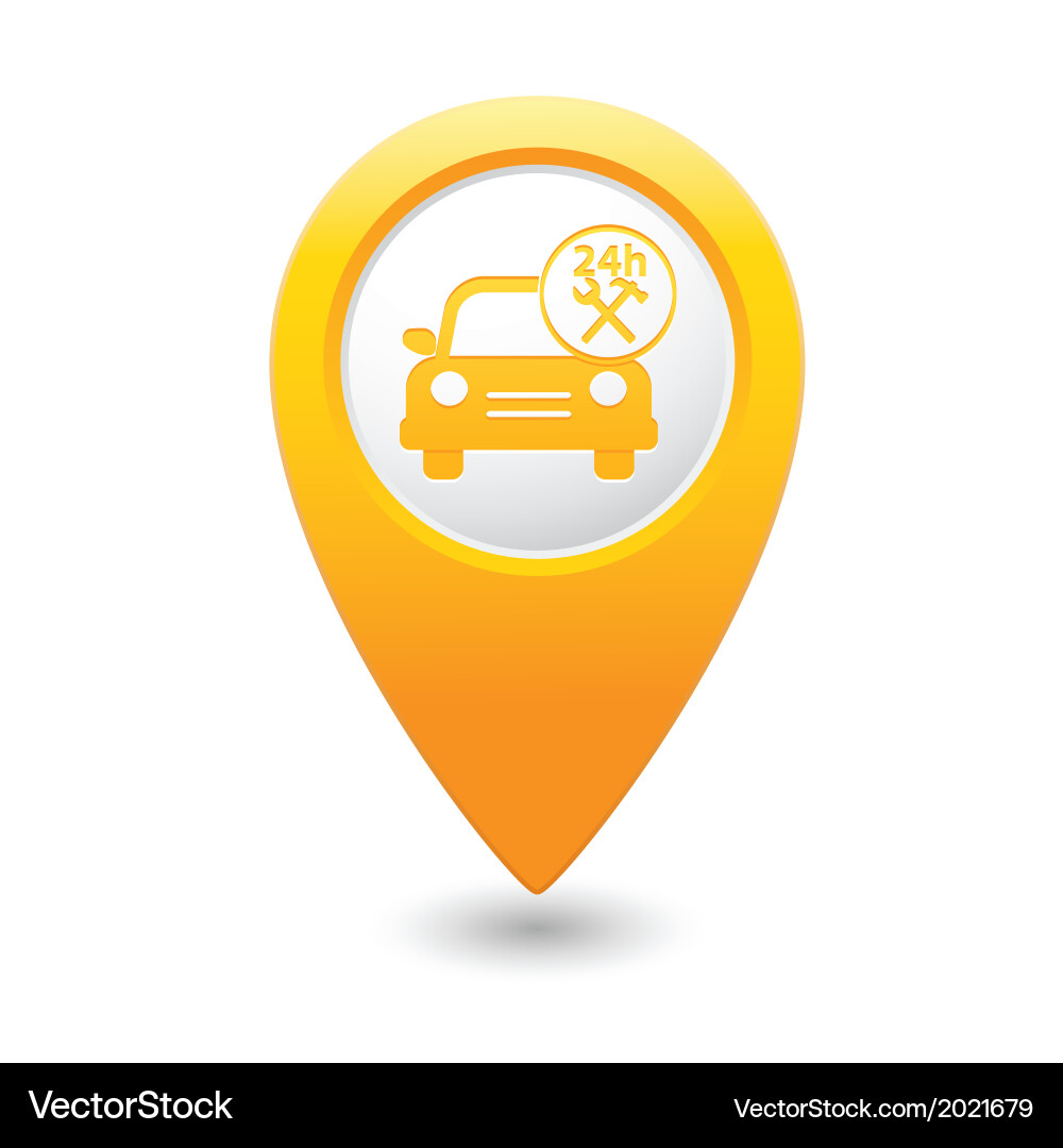 Car with tools icon map pointer yellow Vector Image