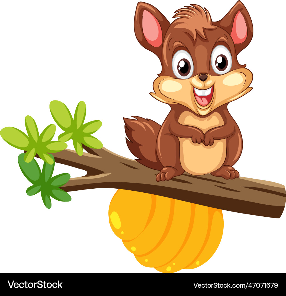 Cute squirrel cartoon character standing on tree Cute squirrel cartoon character standing on tree vector image