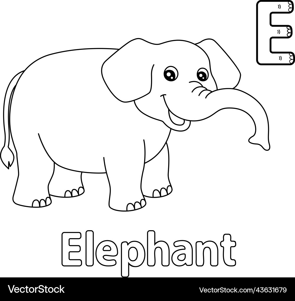 Elephant alphabet abc coloring page e Elephant alphabet abc coloring page e vector image