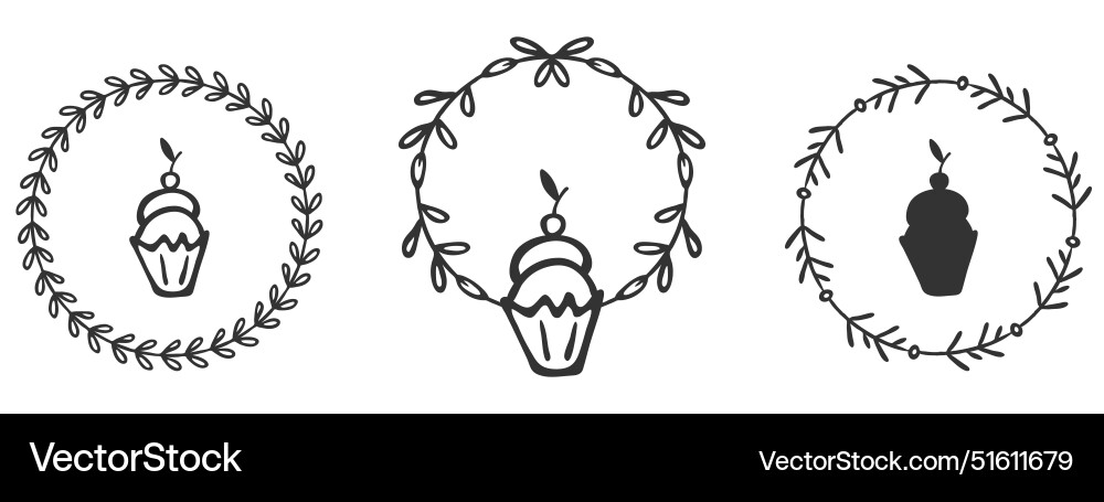 Floral cupcake frame set hand drawn decorative Vector Image