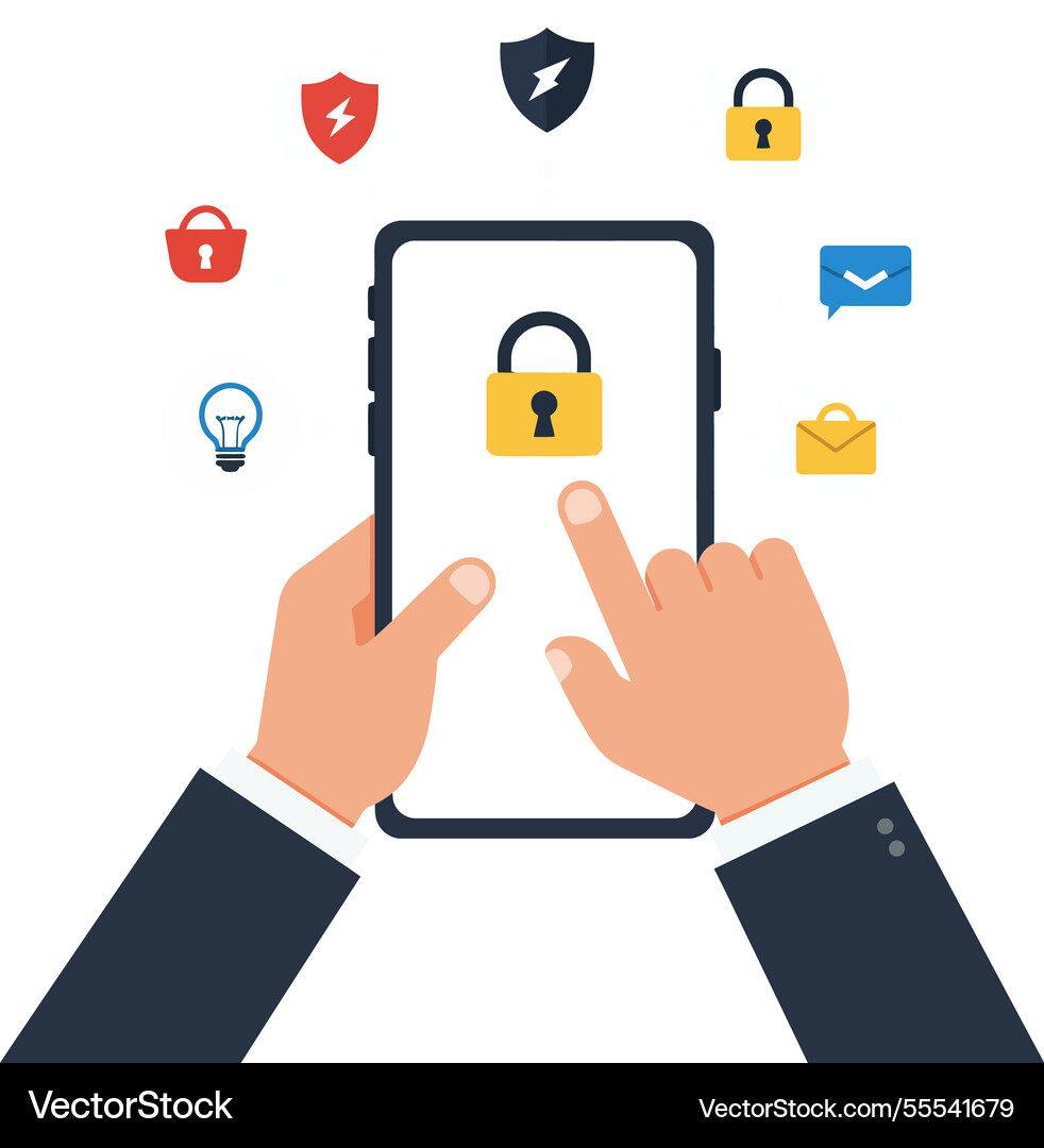 Hands interacting with smartphone displaying Hands interacting with smartphone displaying vector image