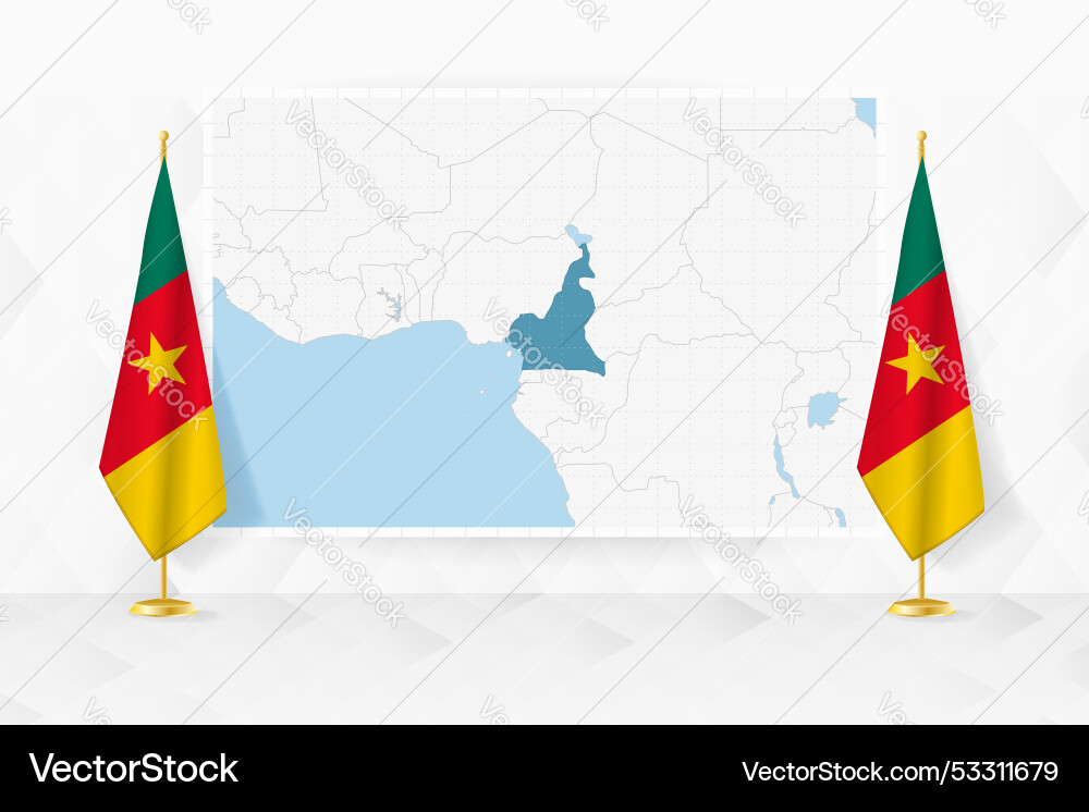 Map of cameroon and flags on flag Vector Image