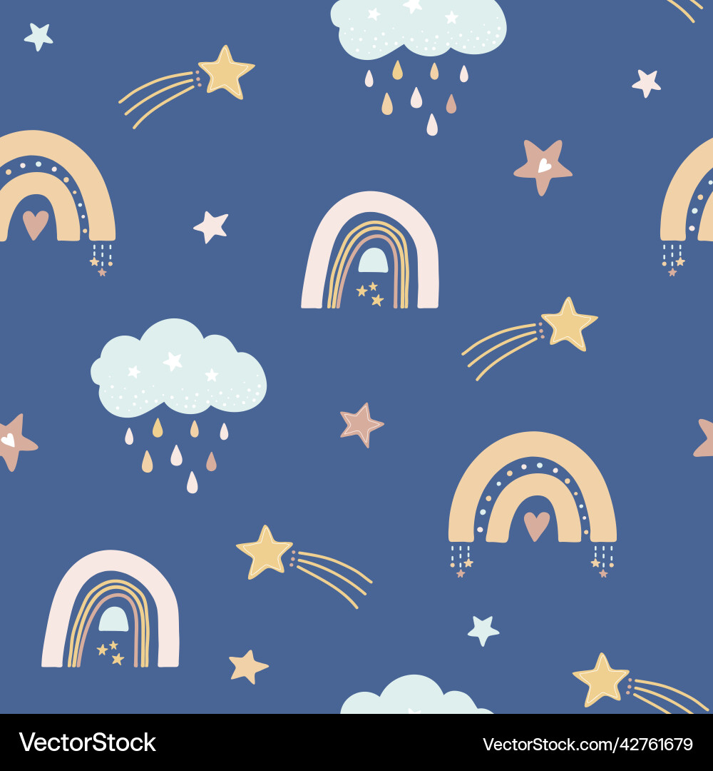 Seamless pattern with rainbows and clouds Seamless pattern with rainbows and clouds vector image