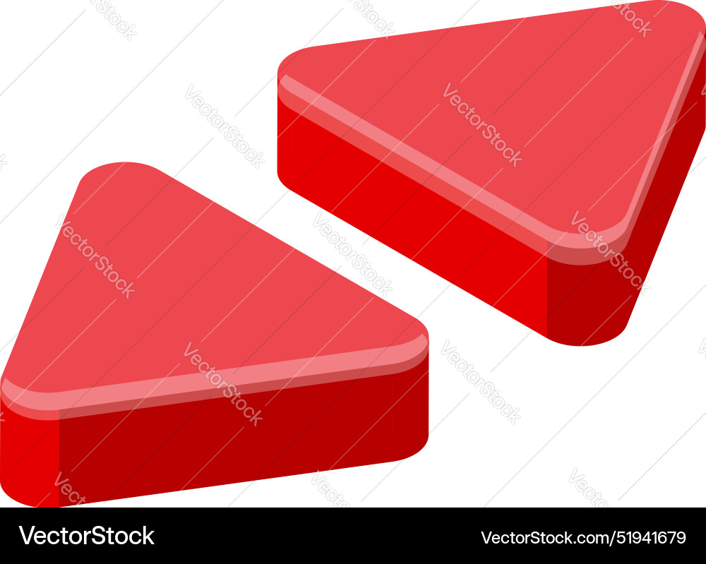 Two red triangles pointing to the left isometric Two red triangles pointing to the left isometric vector image