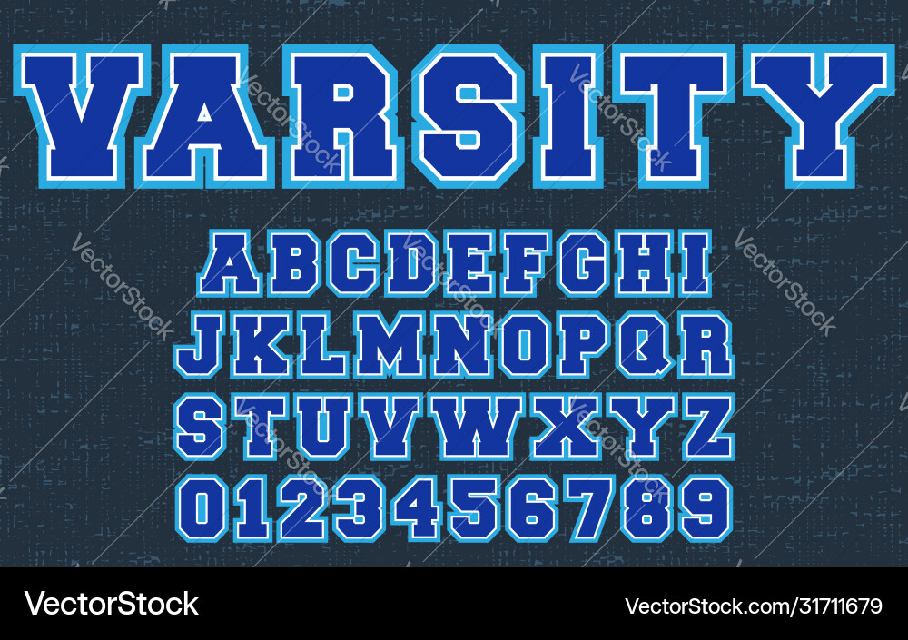 Varsity design alphabet template letters vector image