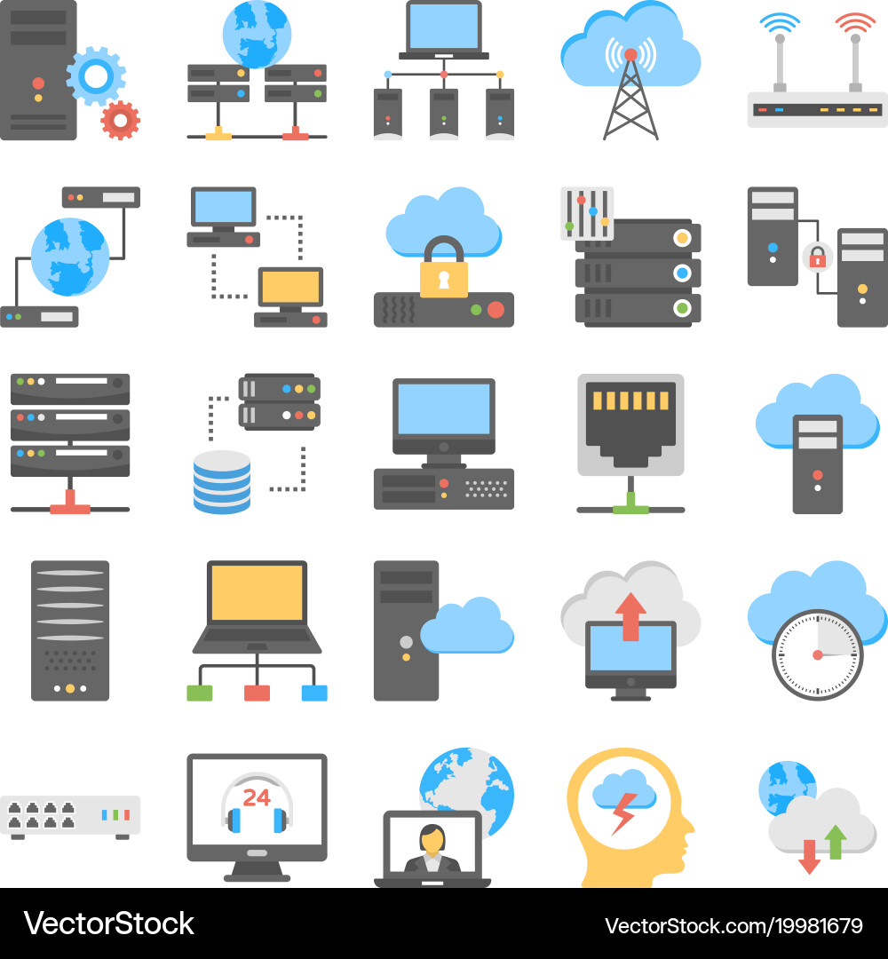 Webhosting und Cloud Computing Prozess flach vektorbild