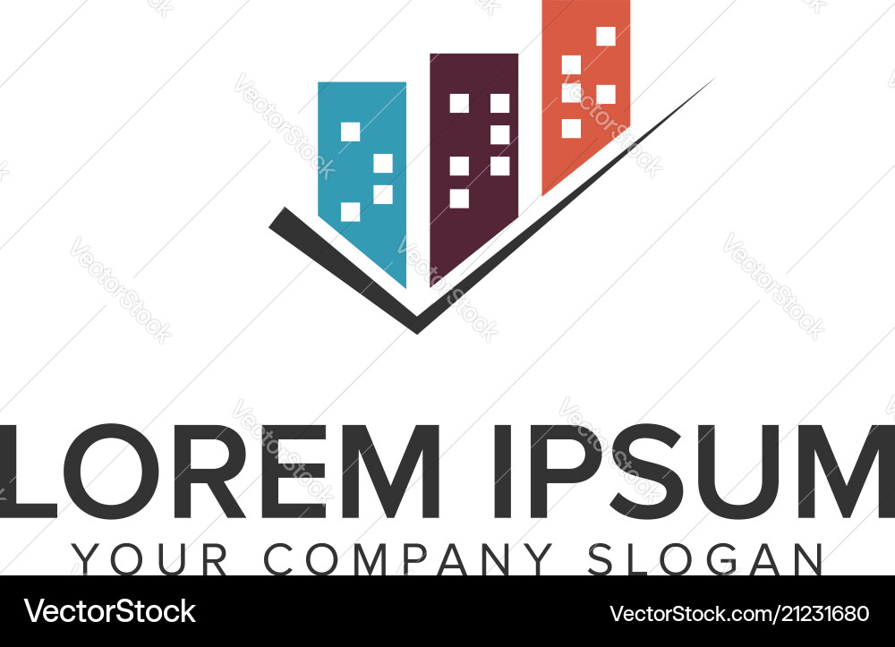 Building with chekmark logo design concept Building with chekmark logo design concept Vector Image