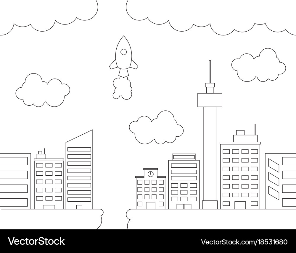 City Skyline Art Seamless Pattern Vector Image
