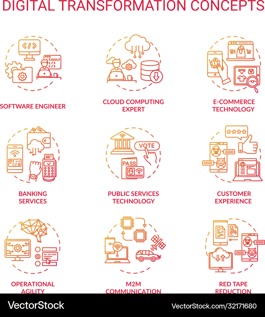 Digital transformation red gradient concept icons Digital transformation red gradient concept icons vector image