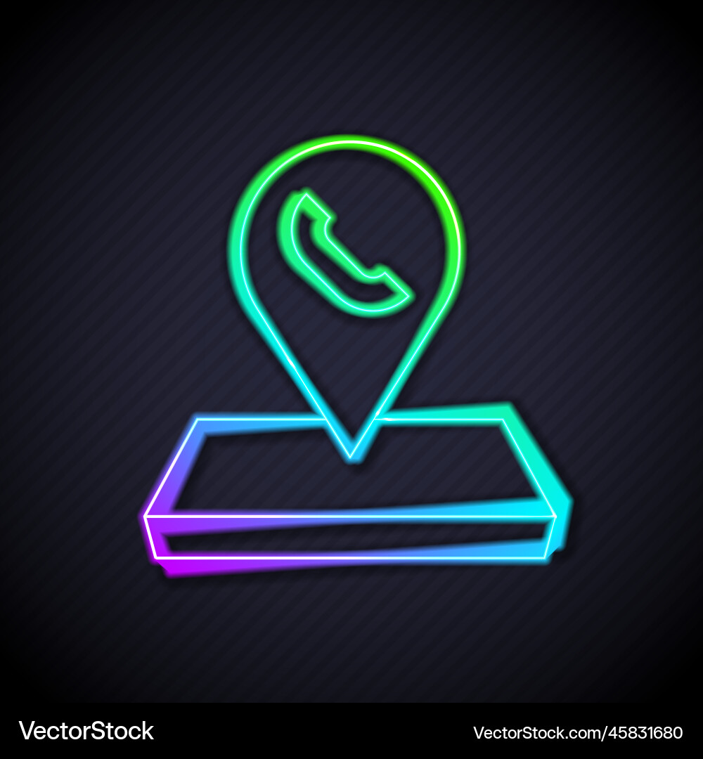 Glowing neon line map pointer with telephone Glowing neon line map pointer with telephone vector image