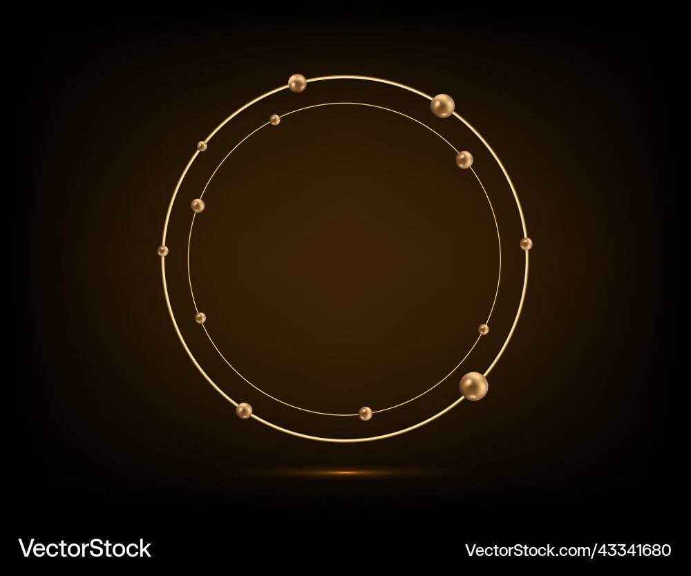 Golden double round frame with balls on a dark vector image