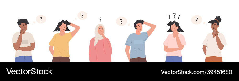 Group of diverse thinking characters collection Group of diverse thinking characters collection vector image