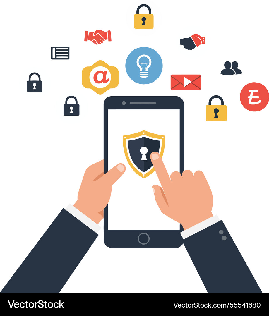 Hands interacting with smartphone displaying Hands interacting with smartphone displaying vector image