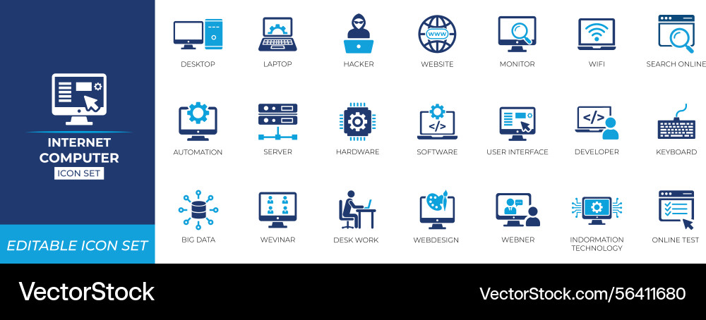 Internet computer icon set vector image
