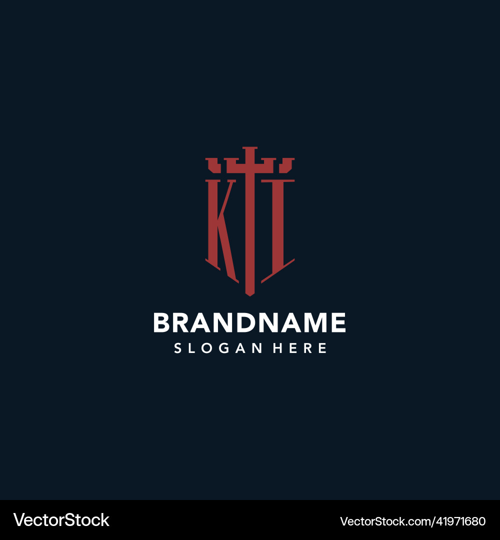 Ki initial monogram logos with sword and shield Ki initial monogram logos with sword and shield Vector Image