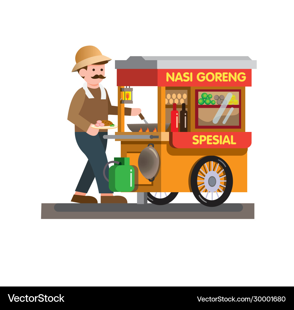 Mann der nasi goreng indonesisch traditionelle Str verkauft Mann der nasi goreng indonesisch traditionelle Str verkauft vektorbild