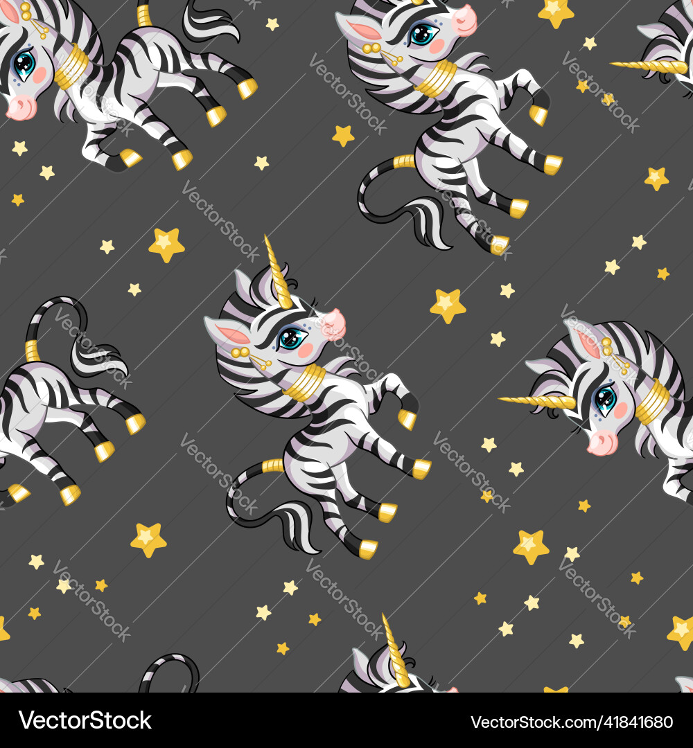 Seamless pattern with cute zebra unicorn Seamless pattern with cute zebra unicorn vector image