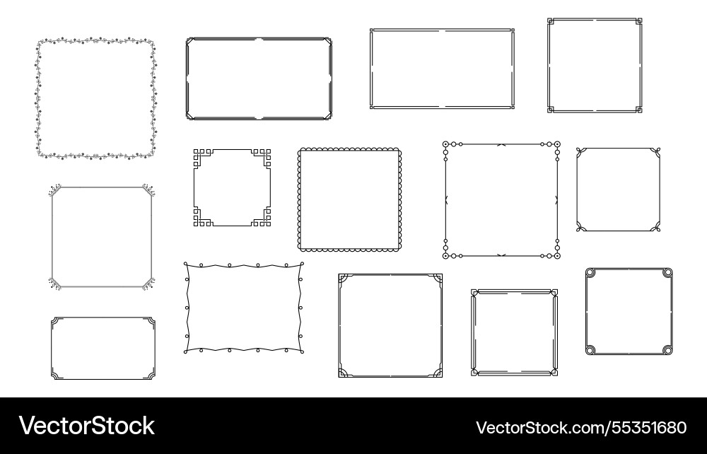 Set black simple frame collection doodle square Set black simple frame collection doodle square vector image