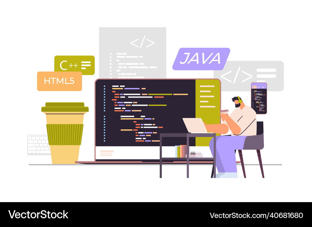 Web-Entwickler erstellen Programmcode auf Laptop Web-Entwickler erstellen Programmcode auf Laptop vektorbild
