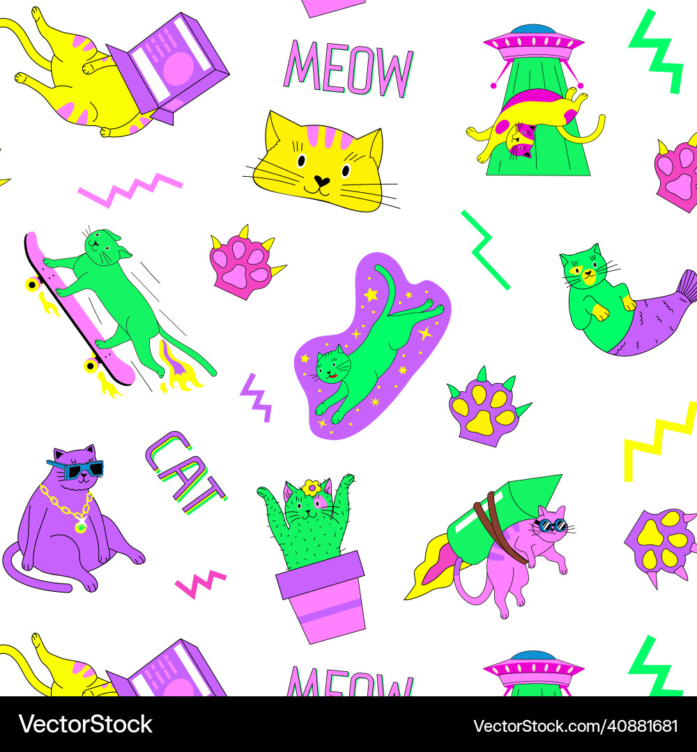 Abstract cat pattern seamless print with doodle Abstract cat pattern seamless print with doodle vector image