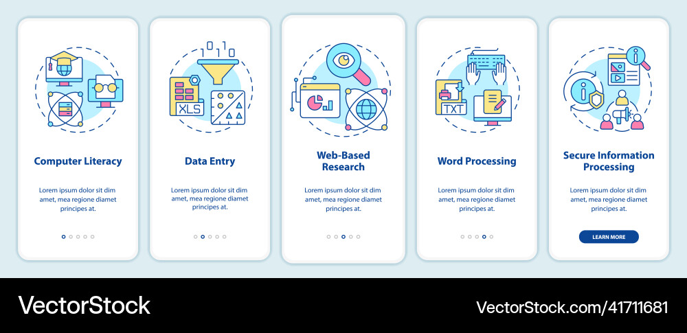 Basic digital skills onboarding mobile app screen Basic digital skills onboarding mobile app screen vector image